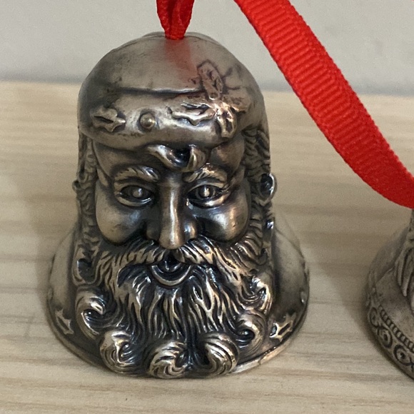 Pewter Vintage 1980 Santa Head Bells Wash metal Holiday Christmas Ornaments - Picture 2 of 6